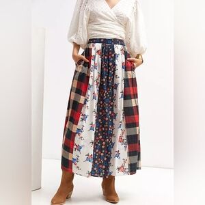 Anthropologie Let Me Be contrast patchwork maxi skirt